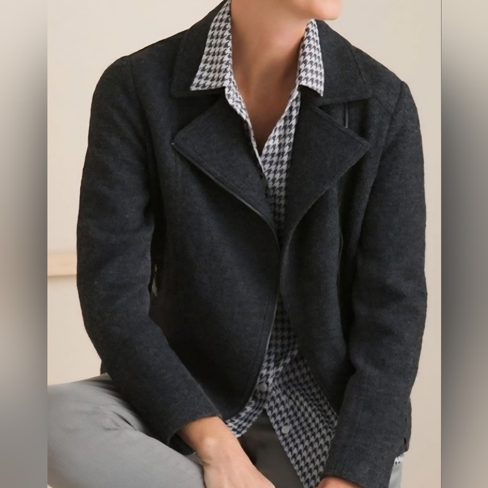 Chicos Boiled Wool Blend Moto Jacket In Dark Heather Gray